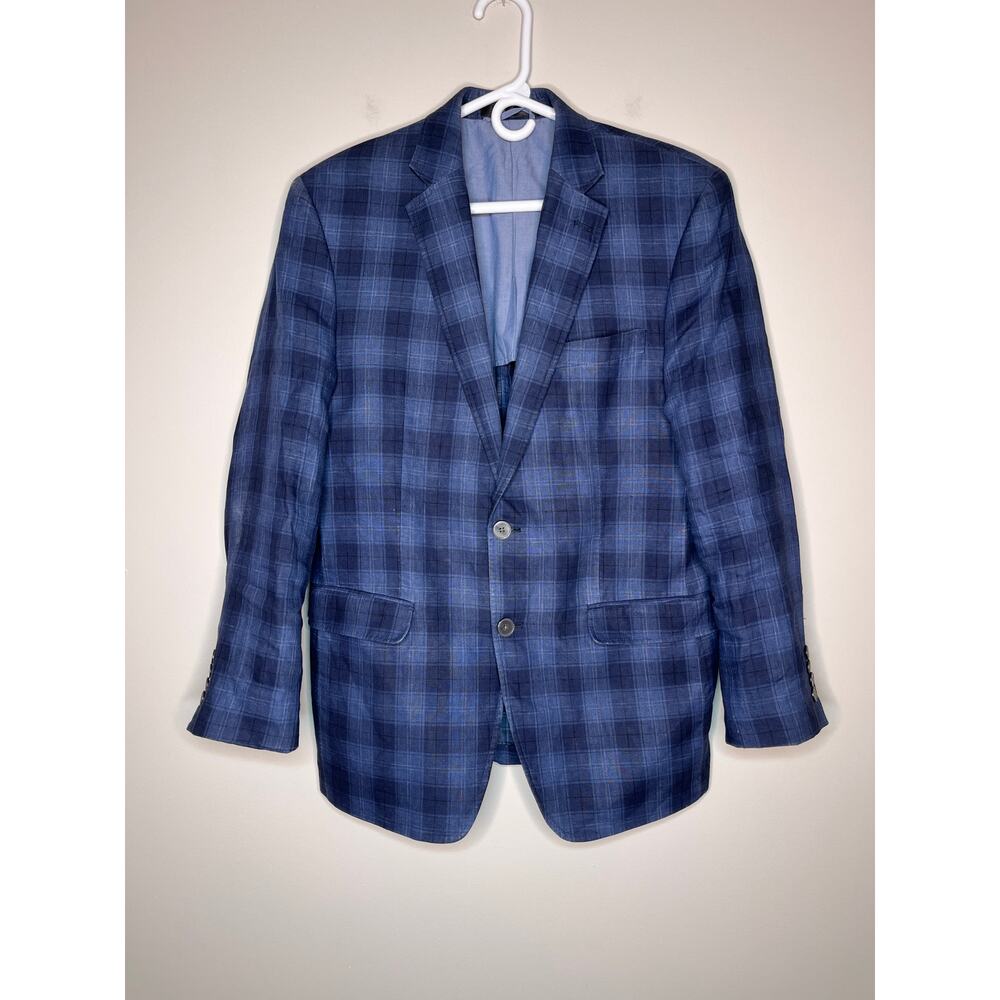 Lauren Ralph Lauren Blue Plaid Country Club Linen Old Money Prep Twee Blazer 38R